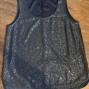 Sequin silk Sleeveless Top - lighter navy blue